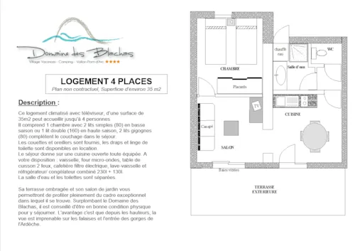 Location - Pavillon 4 - 1 Chambre Avec Terrasse + Clim +Tv - 35M² - image n°2 - Domaine des BLACHAS