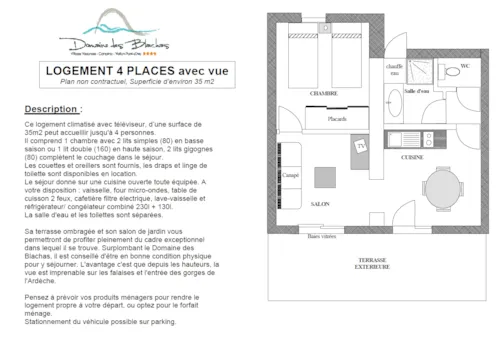 Location - Pavillon 4 Avec Vue - 1 Chambre Avec Clim + Terrasse Et Tv - image n°7 - Domaine des BLACHAS