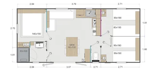 Location - Mobile Home Lodge 3 Chambres - image n°9 - Camping de Retourtour