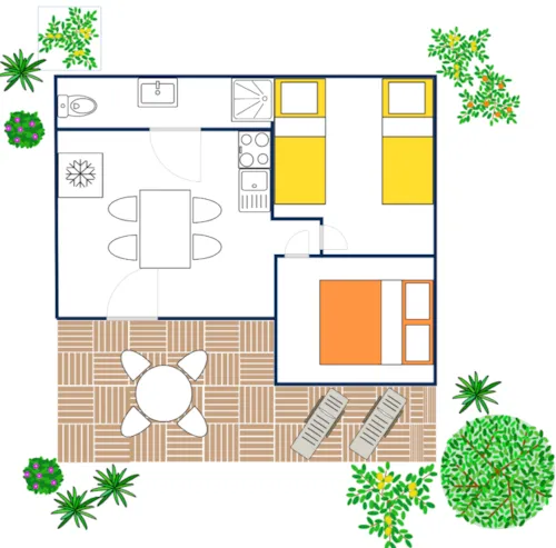 Location - Chalet Garrigue - 39M² - 2 Chambres - image n°2 - Camping Le Chamadou