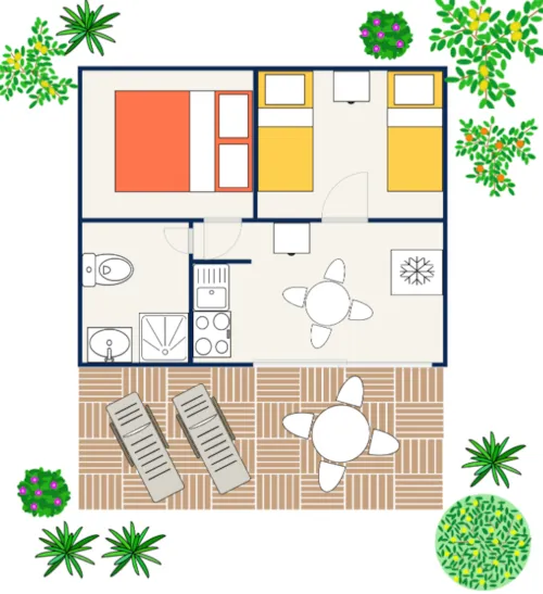 Location - Chalet Bonzaï - 21M² - 2 Chambres - image n°2 - Camping Le Chamadou