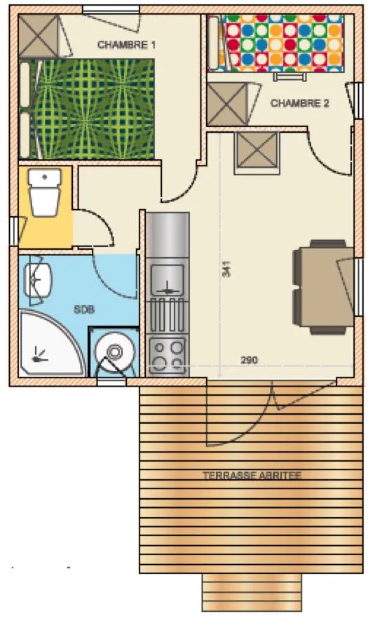 Chalet Confort+ 24 M² (2 Chambre) + Terrasse Couverte