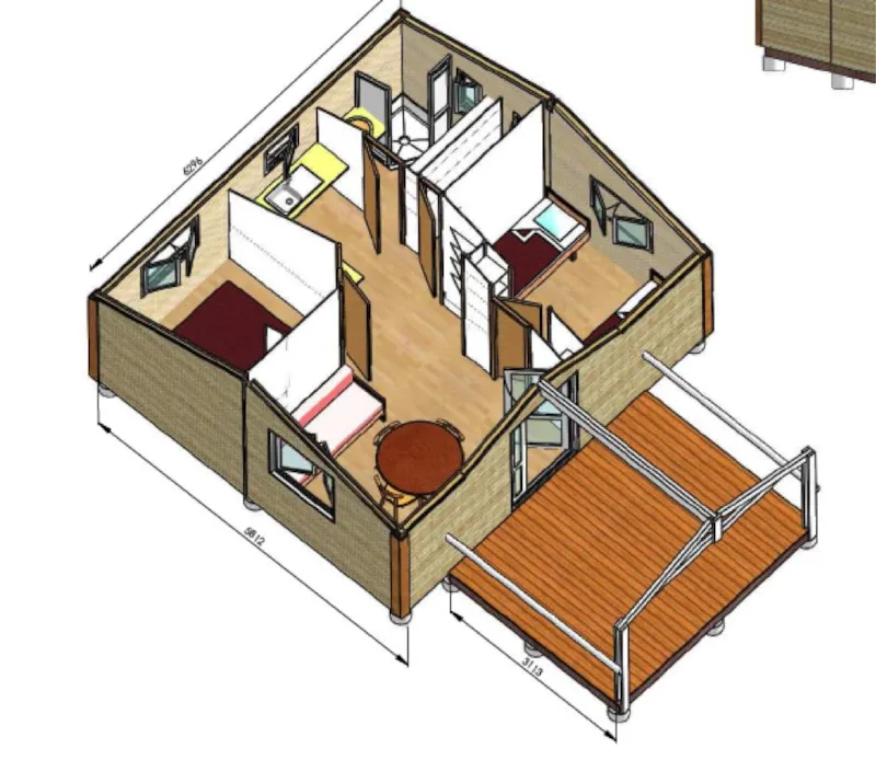 Chalet Confort 35 M² (2 Chambres) + Terrasse Couverte