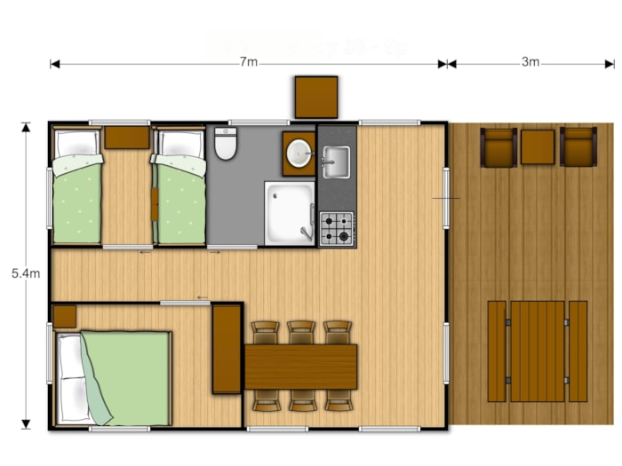 Tente Lodge 38M² - 4 Adultes + 2 Enfants - Terrasse Couverte 16M²