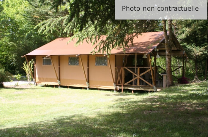 Tente Lodge 2X2 Lits Superposés 38M² - 4 Adultes + 2 Enfants - Terrasse Couverte 16M²