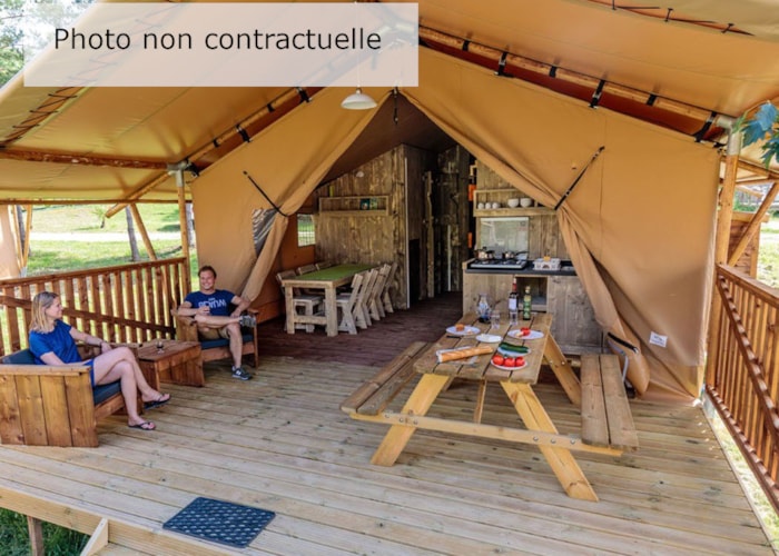 Tente Lodge 2X2 Lits Superposés 38M² - 4 Adultes + 2 Enfants - Terrasse Couverte 16M²