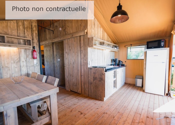 Tente Lodge 2X2 Lits Superposés 38M² - 4 Adultes + 2 Enfants - Terrasse Couverte 16M²