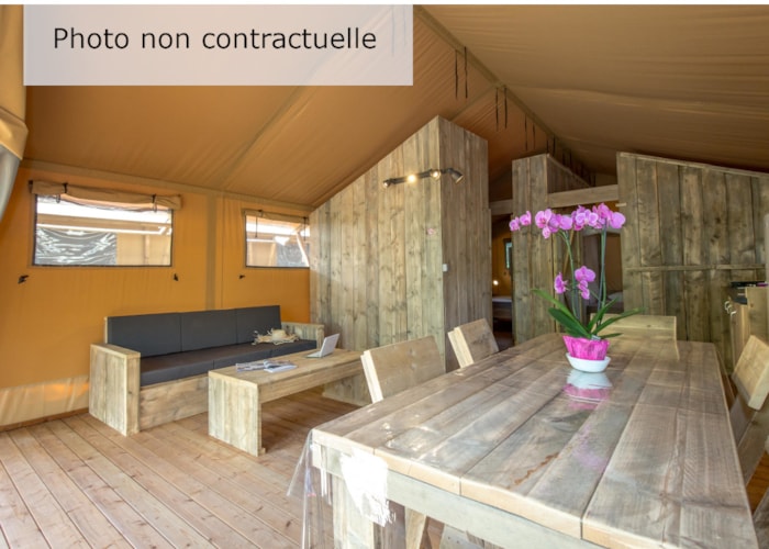 Tente Lodge 2X2 Lits Superposés 38M² - 4 Adultes + 2 Enfants - Terrasse Couverte 16M²