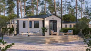 Locatif - Mobil-home PREMIUM (20m²) , 1 chambre, climatisation, TV, Terrasse, lit queen size - Camping le Grand Cerf