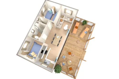 Mietunterkunft - Chalet Premium (35M²) , 2 Schlafzimmer, Klimaanlage, Tv, Geschirrspüler, Queensize-Bett - image n°6 - Camping le Grand Cerf