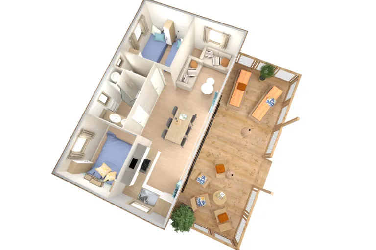 Chalet Premium (35M²)  5 Pers, 2 Chbres, Clim, Tv, Lave-Vaisselle, Lit Queen Size