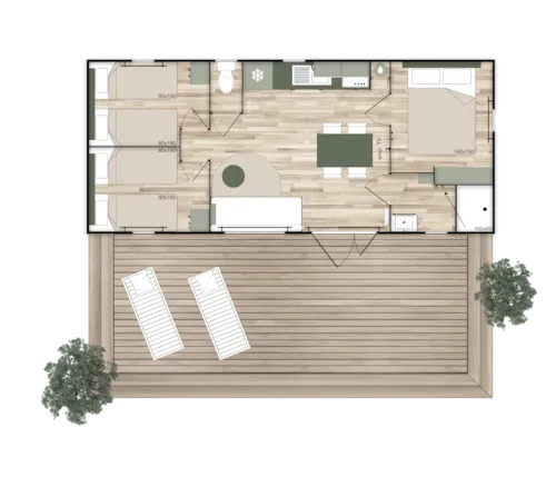 Huuraccommodatie(s) - Premium Stacaravan Met Overdekt Terras, 3 Slaapkamers, Airconditioning, Vaatwasser, Tv - image n°2 - Camping le Grand Cerf