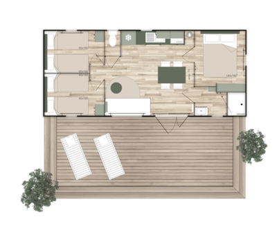 Premium mobile home with covered terrace, 3 bedrooms, air conditioning, dishwasher, tv