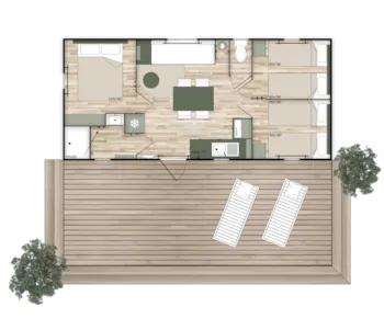 Mietunterkunft - Mobilheim Premium 33 M² (3 Zimmer) + Überdachte Terrasse - Flower Camping Le Port de Neuvic