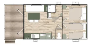 Mietunterkunft - Mobilheim Premium 35 M² (2 Zimmer) + Überdachte Terrasse - Flower Camping Le Port de Neuvic