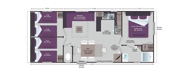 Mobile Home Deluxe Octalia - 3 Chambres / 1 Salle De Bain + Climatisation