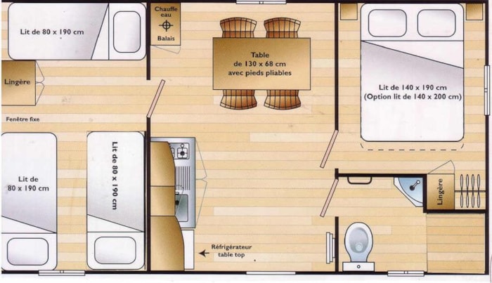 Mobil Home Eco 25M² (2 Chambres) + Terrasse - Avec Wc, Sans Douche