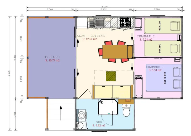 Cabane Lodge Cosyflower Premium 38M² (2 Chambres) Dont Terrasse Couverte 10M² + Tv + Draps Inclus