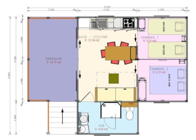 Cabin lodge Cosyflower PREMIUM 38m² 2 bedrooms of which covered terrace 10m² + TV + with sheets