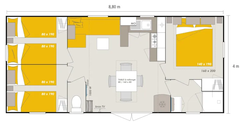 Homeflower Premium 35M² (3 Chambres) + Clim + Terrasse Semi-Couverte + Lave-Vaisselle + Tv