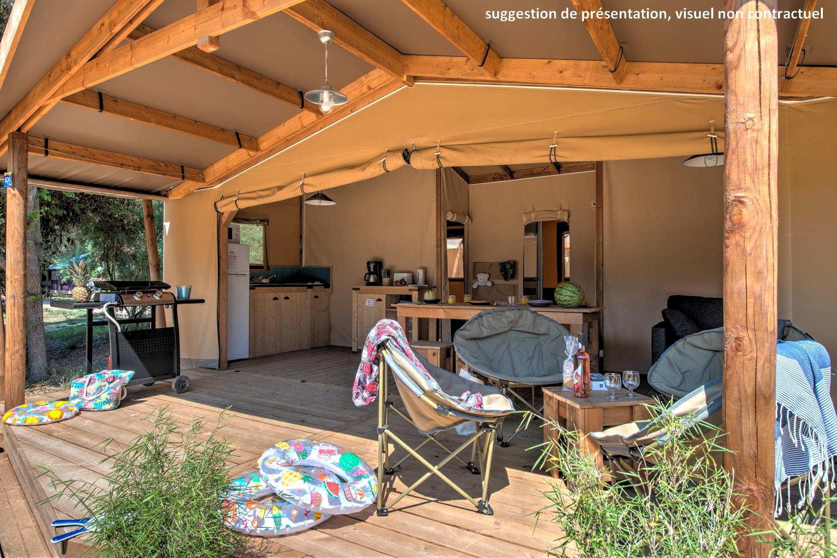 Accommodation - Cabin Cotton Toilée Confort 32M² (2 Bedrooms) + Sheltered Terrace 11M² + Tv - Flower Camping Le Conleau