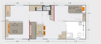 Confort Mobile-home 36m² Wheelchair friendly 4/6 p. (2 bedrooms) + covered terrace