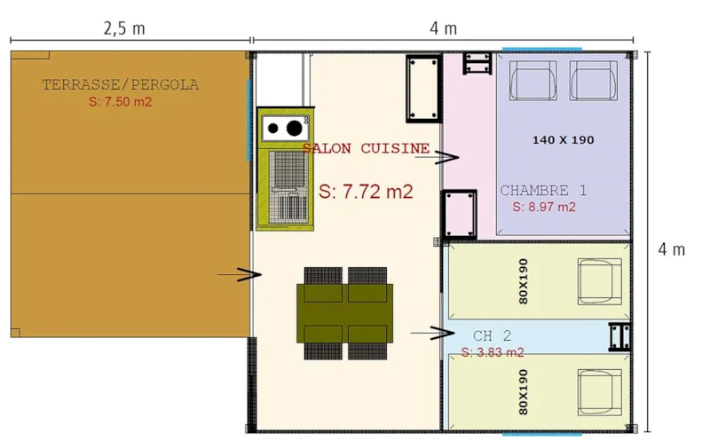 Standard Funflower 23M² 2/4 P. (2 Chambres) Dont Terrasse Couverte 7M²