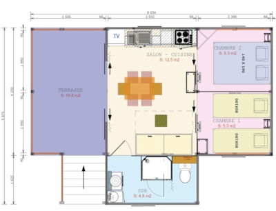 Confort Lodge COSYFLOWER 38m² 4/6 p.(2 bedrooms) + sheltered terrace