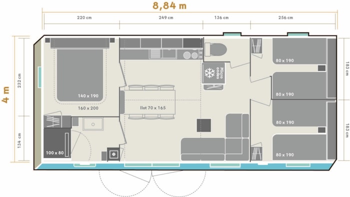 Premium Mobil-Home 32M² 6 P. (3 Chambres) + Terrasse Couverte