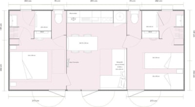 Premium Mobile-home 36m² 4/6 p. (2 bedrooms + 2 bathrooms) - half covered terrace