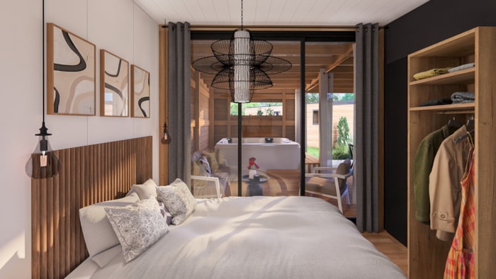 Premium Cabane Côté Nature Avec Spa 35M² 5 P. (2 Chambres) + Climatisation + Terrasse Couverte
