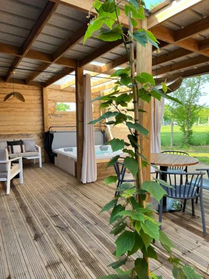 Premium Cabane Côté Nature Avec Spa 35M² 5 P. (2 Chambres) + Climatisation + Terrasse Couverte