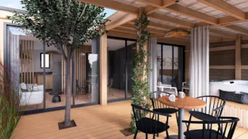 Mietunterkunft - Premium Cabane Côté Nature Mit Spa 35M² 5 P. (2 Schlafzimmer) + Klimaanlage + Überdachte Terrasse - Flower Camping du Lac de La Chausselière
