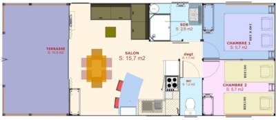 Confort Lodge SWEETFLOWER 43 m² 4/6 p. (2 bedrooms) + sheltered terrace