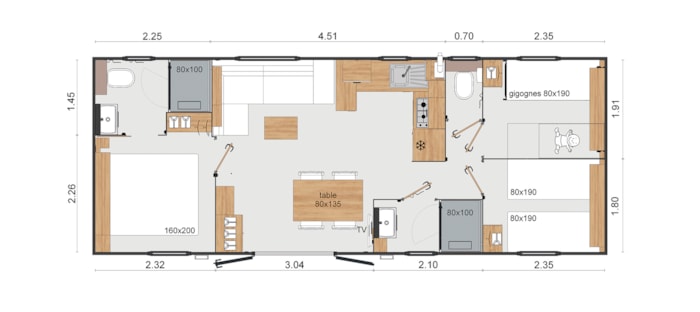 Mobil-Home Privilège 3 Chambres - 2 Salles De Bain -