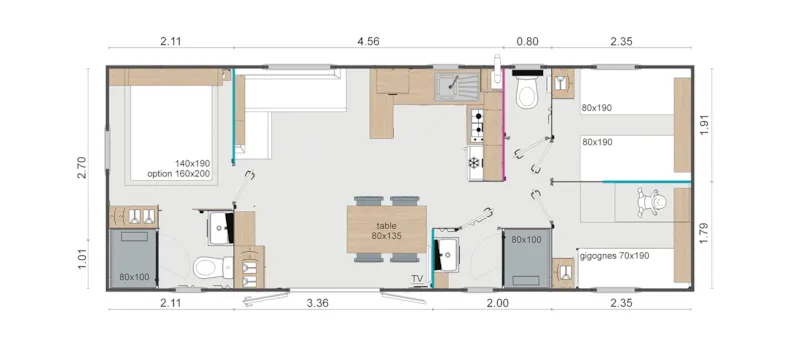 Mobil-Home Confort 3 Chambres - 2 Salles De Bain - Clim + Tv -