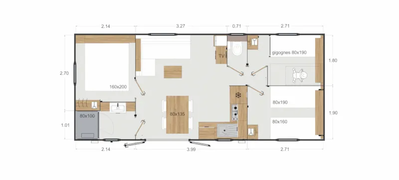 Mobil-Home Privilège 3 Chambres - 1 Salle De Bain -