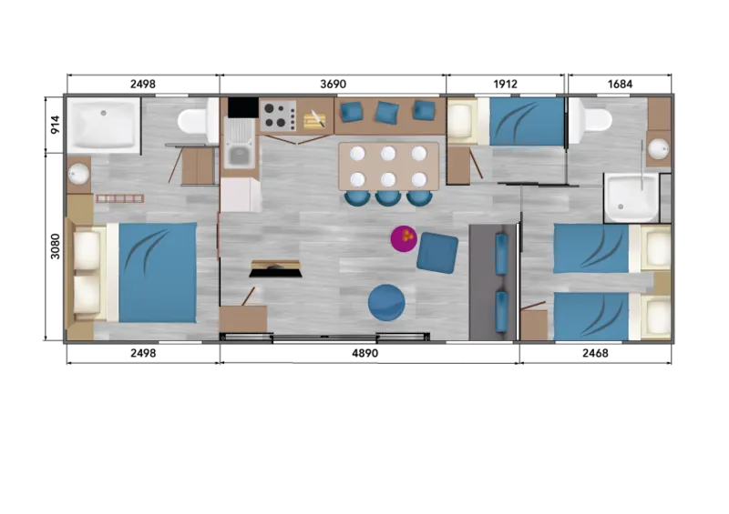 Taos (3 Chambres - 2 Sdb - Climatisation) 40M² + Terrasse Semi-Couverte + Spa