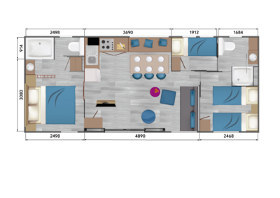 TAOS (3 bedrooms - 2 bathrooms - Air conditioner) 40M² + semi-covered terrace + SPA