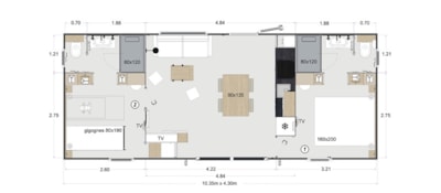 ELEGANCE 40m² (2 bedrooms - 2 bathrooms - air conditioner) semi-covered terrace 27m² New in 2024