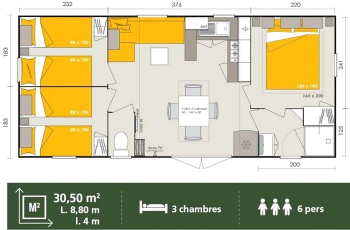 Homeflower Premium 30.5M² (3 Chambres) + Clim + Terrasse Semi-Couverte + Tv + Draps + Serviettes