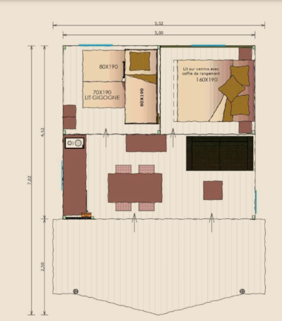 Ecolodge Cotton canvas Confort 35m² 2 bedrooms + 11m² sheltered terrace + TV