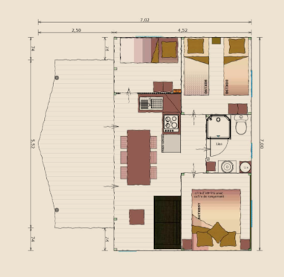 Ecolodge Cotton canvas Confort 35m² 3 bedrooms + 11m² sheltered terrace + TV