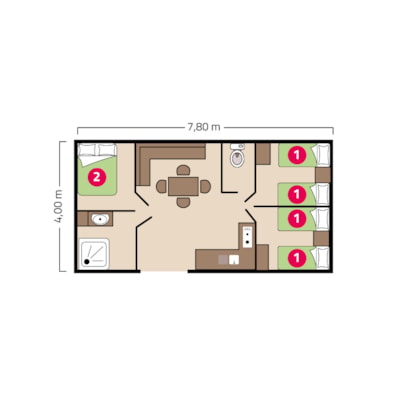 Family mobile home - 31m² - 3 bedrooms