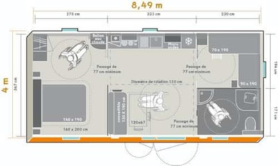 Mobile home CONFORT 2 bedrooms  34m² sheltered terrace adapted to the people with reduced mobility