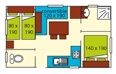 Mobile home CONFORT 2 bedrooms 28m² sheltered terrace