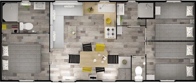 Mobil-Home Grand Confort 3 Chambres 2 Salles De Bain 36 M² Terrasse Couverte