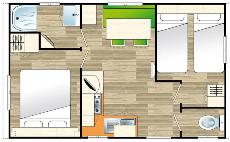 Mobil-Home - 2 Chambres - 1 Salle De Bain - Compact - 22.9 M²-