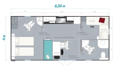 MOBILE HOME - 2 bedrooms - 1 bathroom - LIFE PRM- 30.50 m - with TV (Fransat) -