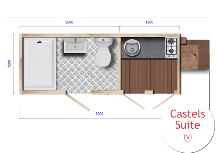 Emplacement Castels Premium Suite Avec Sanitaire Individuel + Cuisine +Electricité 16A + Eau + Evac.